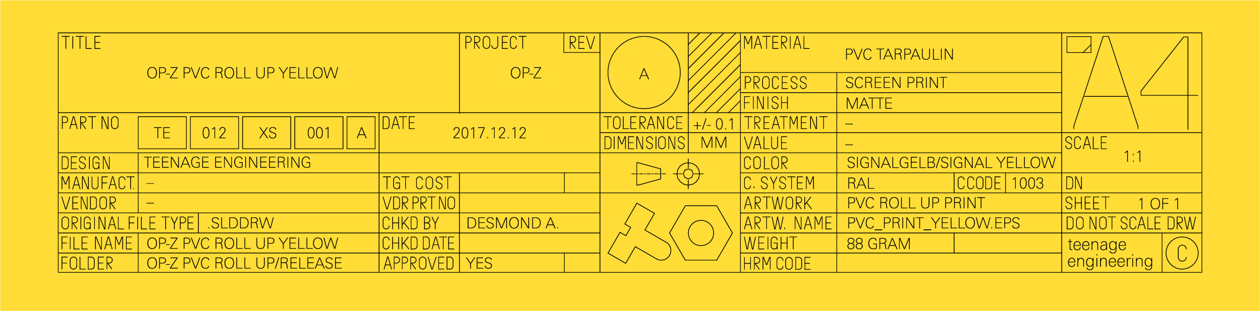 teenage engineering OP-Z-synth Roll-Up Bag Graphic detail yellow CMF CAD Data